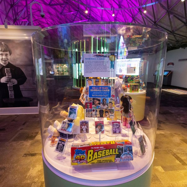 A display of baseball cards inside of the Toy Hall of Fame at The Strong National Museum of Play, Tuesday, Oct. 15, 2024, in Rochester, N.Y. (AP Photo/Lauren Petracca)