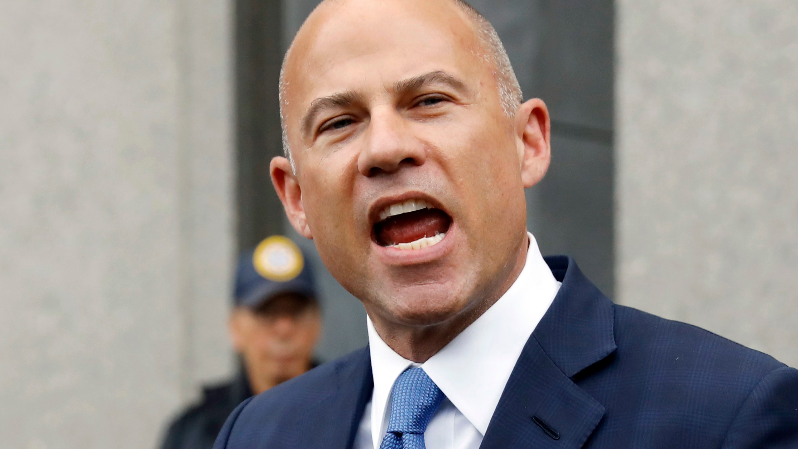 FILE - Michael Avenatti makes a statement to the press as he leaves federal court in New York, on July 23, 2019. (AP Photo/Richard Drew, File)