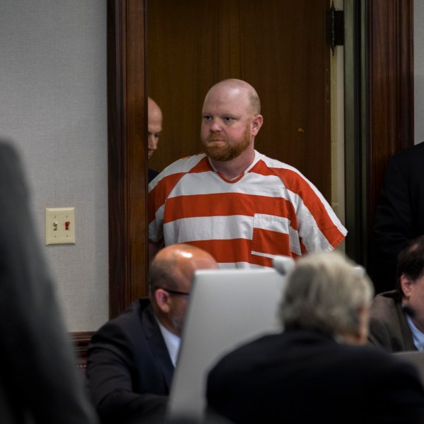 Travis McMichael enters a Glynn County courtroom before a hearing challenging his conviction of killing Ahmaud Arbery in 2020, Thursday, Oct. 24, 2024, in Brunswick, Ga. (AP Photo/Stephen B. Morton)