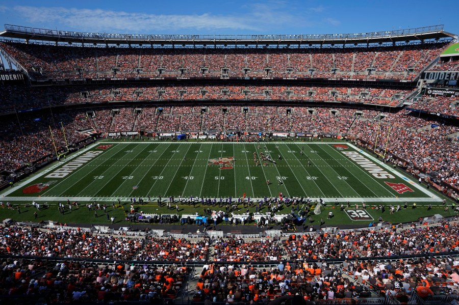 FILE - Cleveland Browns Stadium during an NFL football game between the Baltimore Ravens and the Cleveland Browns, Sunday, Oct. 1, 2023, in Cleveland. (AP Photo/Sue Ogrocki, File)