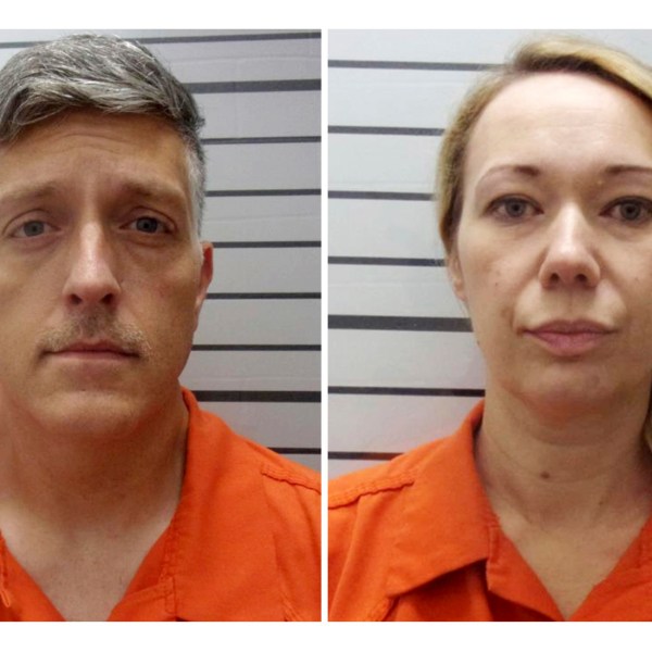 FILE - This combination of booking photos provided by the Muskogee County, Okla., Sheriff's Office shows Jon Hallford, left, and Carie Hallford, owners of Return to Nature Funeral Home. (Muskogee County Sheriff's Office via AP, File)