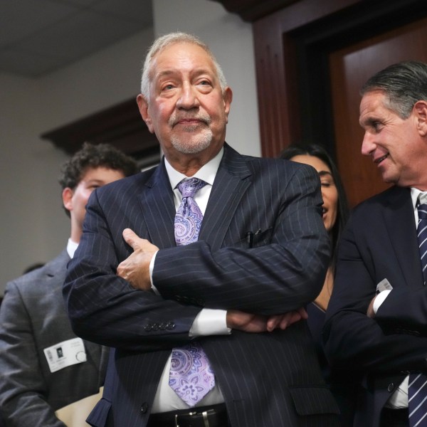 Mark Geragos, Erik and Lyle Menendezs' defense attorney waits at a news conference held by Los Angeles County District Attorney George Gascon at the Hall of Justice on Thursday, Oct. 24, 2024, in Los Angeles. (AP Photo/Eric Thayer)