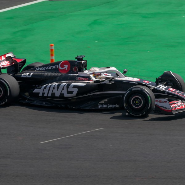 Haas driver Kevin Magnussen, of Denmark, steers his car during the first free practice ahead of the Formula One Mexico Grand Prix auto race at the Hermanos Rodriguez racetrack in Mexico City, Friday, Oct. 25, 2024. (AP Photo/Moises Castillo)