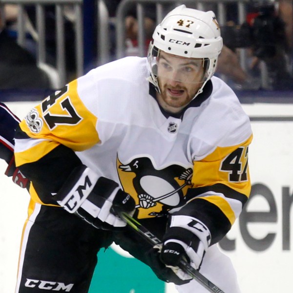 FILE - Pittsburgh Penguins forward Adam Johnson in action during an NHL hockey game in Columbus, Ohio, Sept. 22, 2017. (AP Photo/Paul Vernon, File)