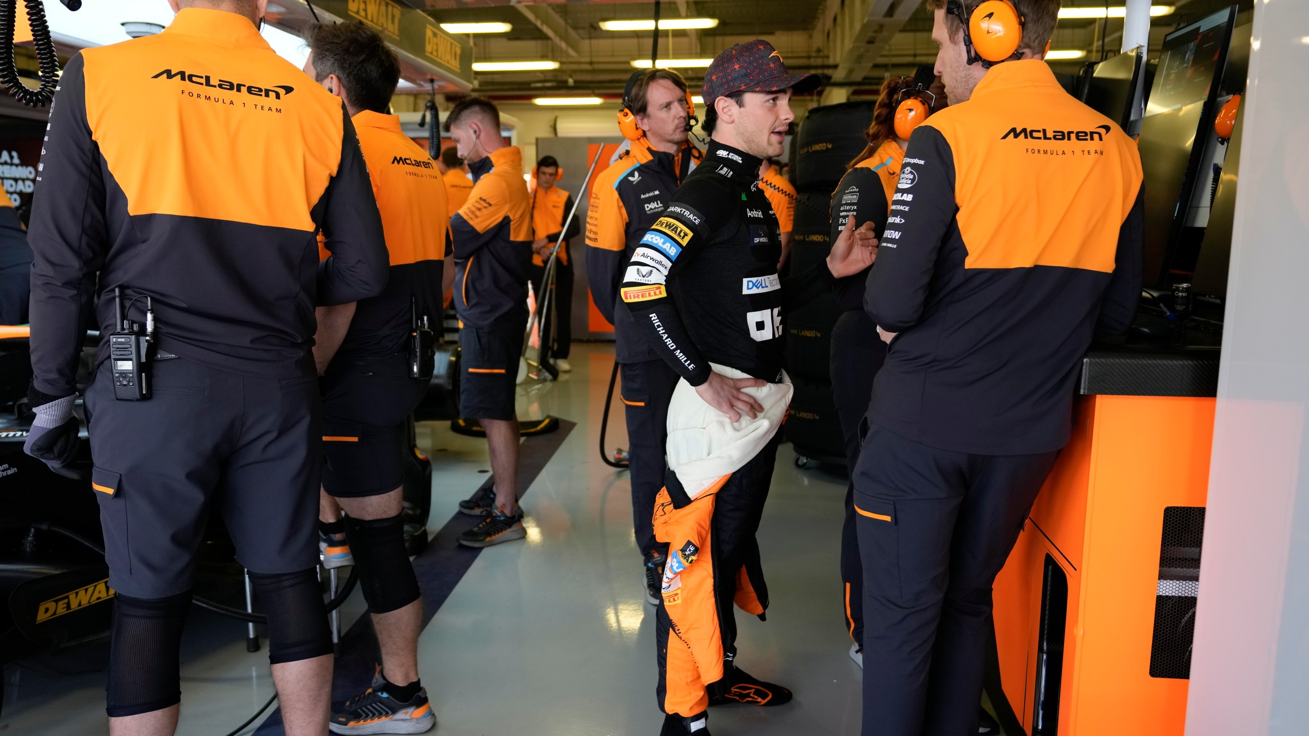 McLaren driver Pato O'Ward, of Mexico, receives instructions during the first free practice ahead of the Formula One Mexico Grand Prix auto race at the Hermanos Rodriguez racetrack in Mexico City, Friday, Oct. 25, 2024. (AP Photo/Moises Castillo)