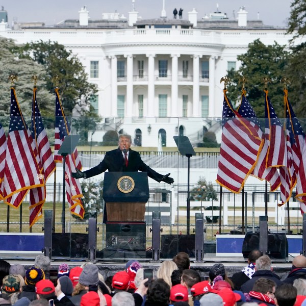 FILE - With the White House in the background, President Donald Trump speaks at a rally in Washington, Jan. 6, 2021. (AP Photo/Jacquelyn Martin, File)