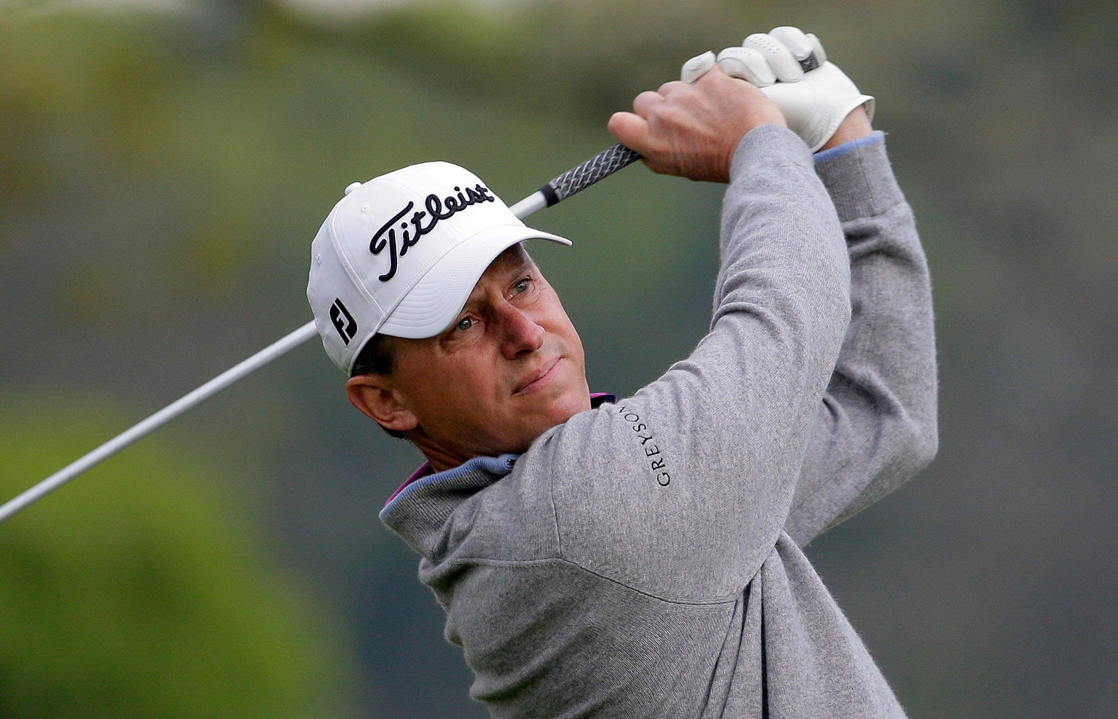 FILE - Jason Caron tees off on the second hole during the first round of the PGA Championship golf tournament, Thursday, May 16, 2019, at Bethpage Black in Farmingdale, N.Y. (AP Photo/Seth Wenig, File)