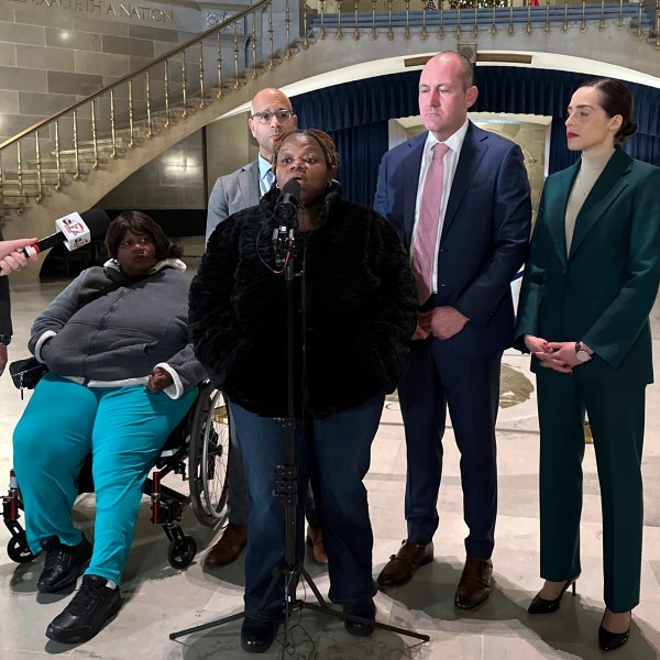 FILE - Oriel Moore describes her life without her brother, Othel Moore Jr., to reporters Dec. 19, 2023, at the Missouri Capitol in Jefferson City, Mo. (AP Photo/Summer Ballentine, File)