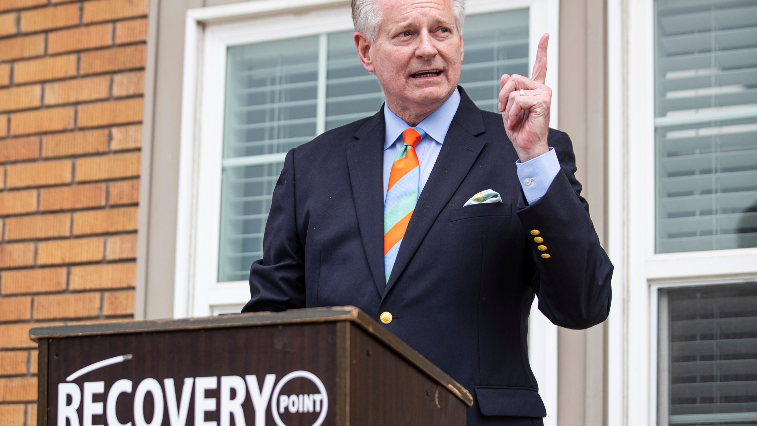 FILE - Huntington, W.Va., Mayor Steve Williams speaks during a grand opening and ribbon cutting for a cafe in Huntington on July 7, 2022. (Sholten Singer/The Herald-Dispatch via AP, File)