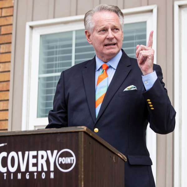 FILE - Huntington, W.Va., Mayor Steve Williams speaks during a grand opening and ribbon cutting for a cafe in Huntington on July 7, 2022. (Sholten Singer/The Herald-Dispatch via AP, File)