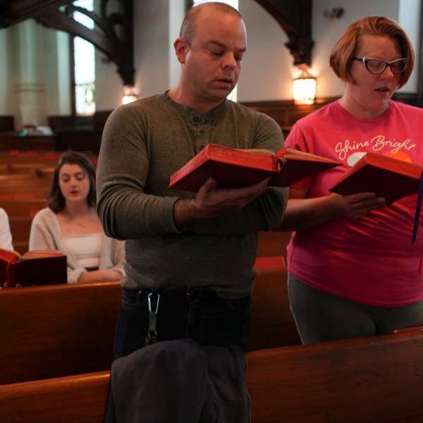 Congregants worship at Grace United Methodist in Harrisburg, Pa., on Sunday, Oct. 27, 2024. (AP Photo/Luis Andres Henao)