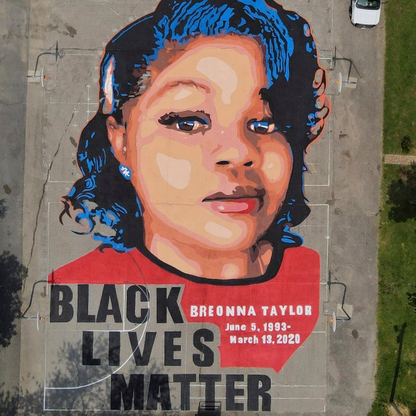 FILE - A ground mural depicting a portrait of Breonna Taylor is seen at Chambers Park in Annapolis, Md., July 6, 2020. (AP Photo/Julio Cortez, File)