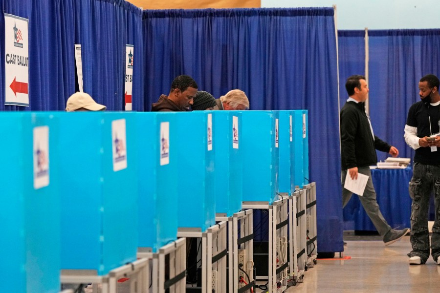 Voters cast ballots at the Chicago Early Voting Loop Supersite in Chicago, Oct. 24, 2024. (AP Photo/Nam Y. Huh)