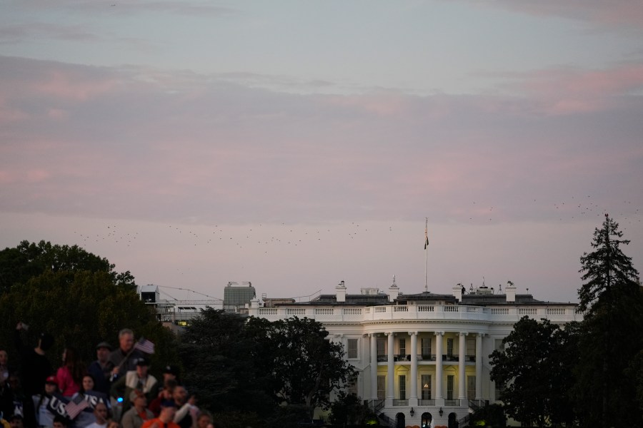 The White House is seen before Democratic presidential nominee Vice President Kamala Harris speaks at a campaign rally on the Ellipse in Washington, Oct. 29, 2024. (AP Photo/Stephanie Scarbrough)