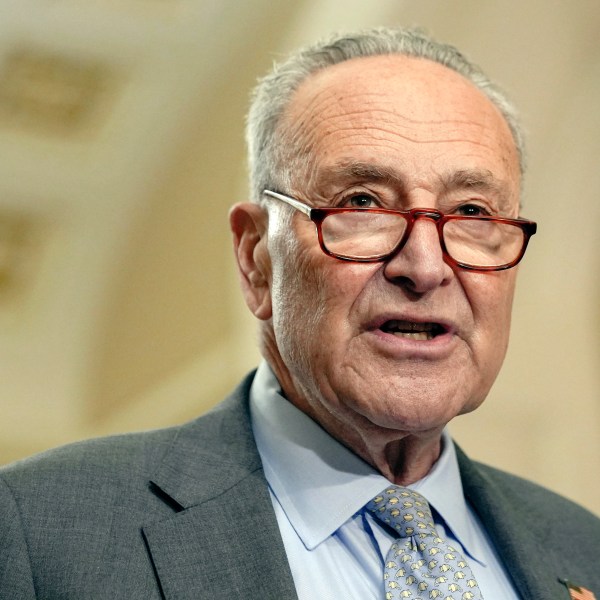 FILE - Sen. Majority Leader Chuck Schumer, D-N.Y., talks after a policy luncheon on Capitol Hill, Sept. 24, 2024, in Washington. (AP Photo/Mariam Zuhaib, File)