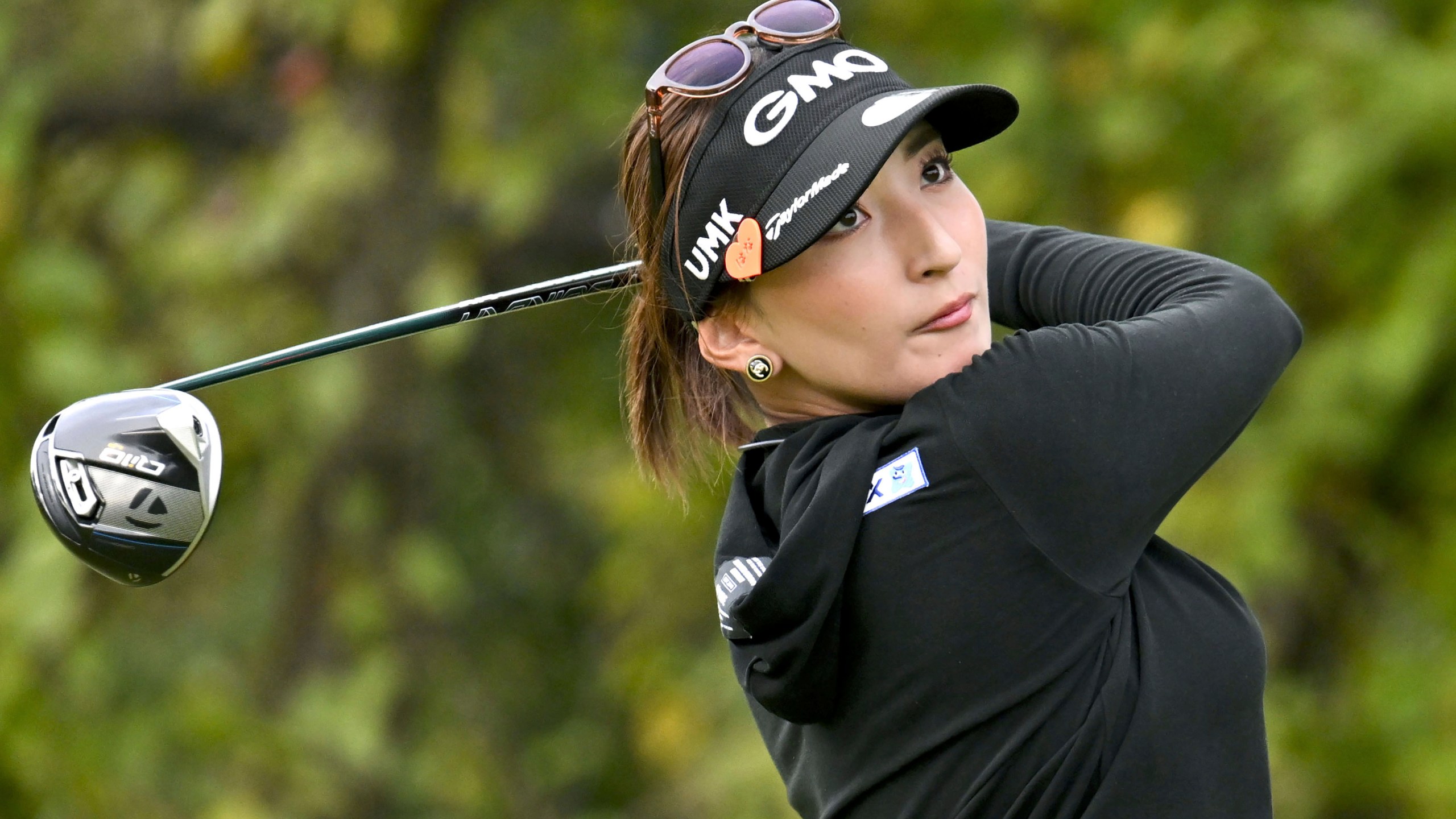 Hana Wakimoto of Japan plays a shot during the first round of the LPGA's Toto Classic at Seta Golf Course in Shiga, central Japan Thursday, Oct. 31, 2024.(Kyodo News via AP)