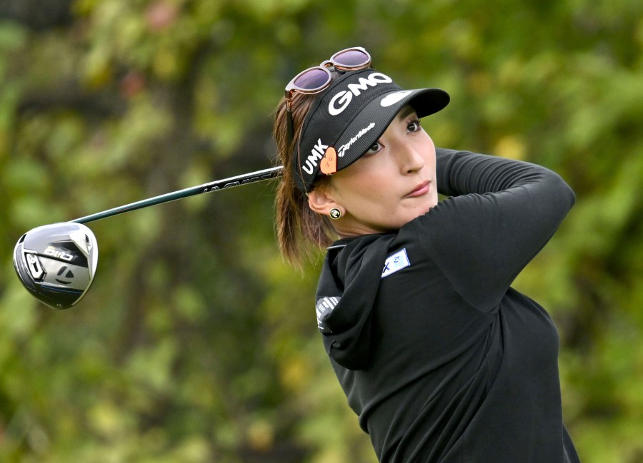 Hana Wakimoto of Japan plays a shot during the first round of the LPGA's Toto Classic at Seta Golf Course in Shiga, central Japan Thursday, Oct. 31, 2024.(Kyodo News via AP)