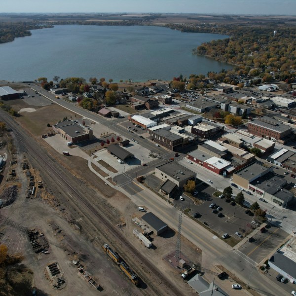 Worthington, Minn., is seen from the air on Tuesday, Oct. 22, 2024. (AP Photo/Jessie Wardarski)