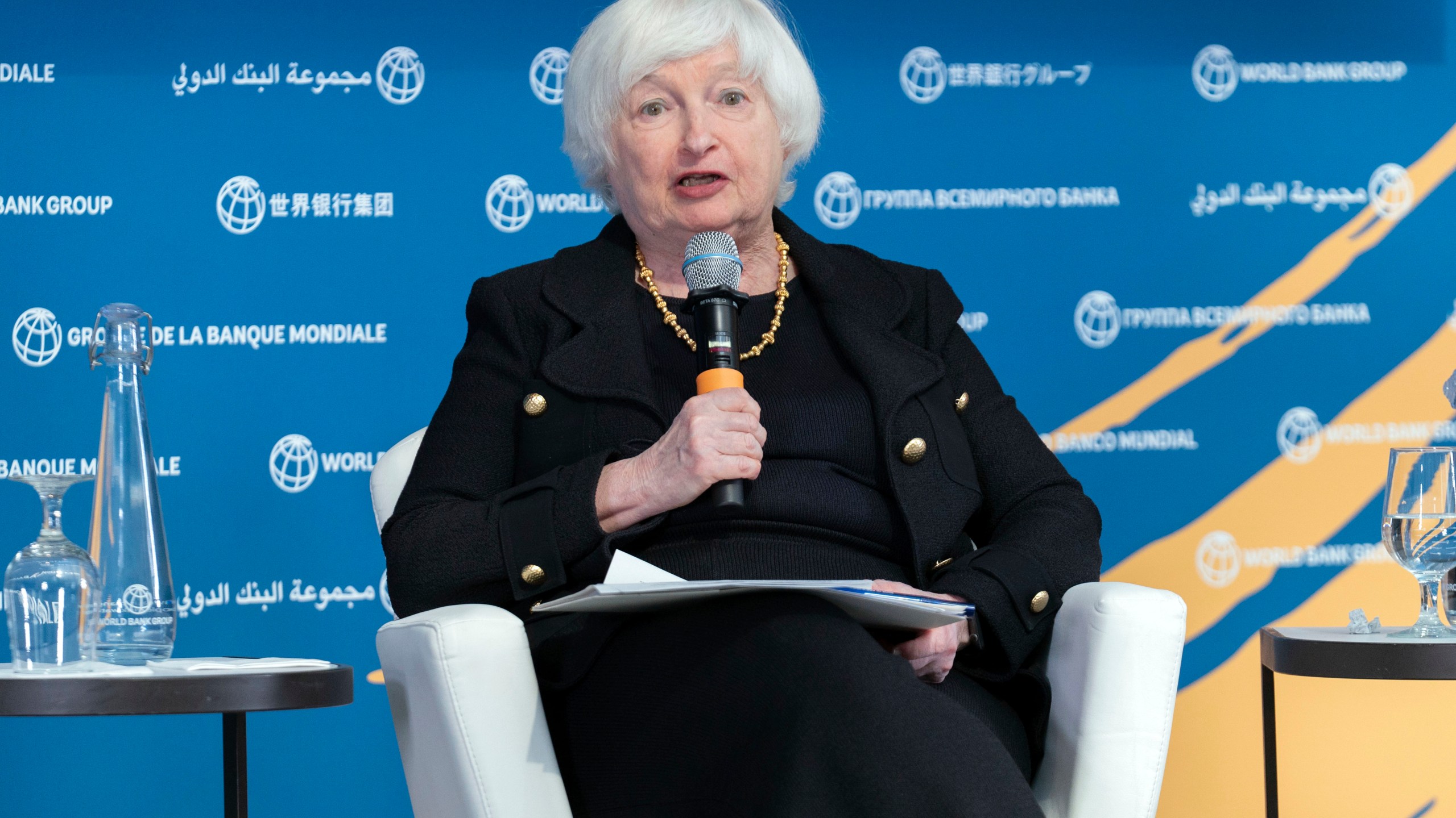 Secretary of the Treasury Janet Yellen speaks during a forum at the World Bank/IMF Annual Meetings in Washington, Tuesday, Oct. 22, 2024. (AP Photo/Jose Luis Magana)