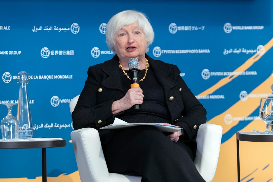 Secretary of the Treasury Janet Yellen speaks during a forum at the World Bank/IMF Annual Meetings in Washington, Tuesday, Oct. 22, 2024. (AP Photo/Jose Luis Magana)