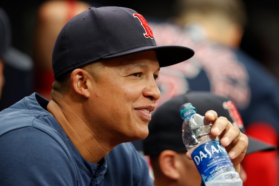 FILE - Boston Red Sox acting manager Will Venable watches from the dugout during a baseball game against the Tampa Bay Rays Sunday, April 24, 2022, in St. Petersburg, Fla. (AP Photo/Scott Audette, File)