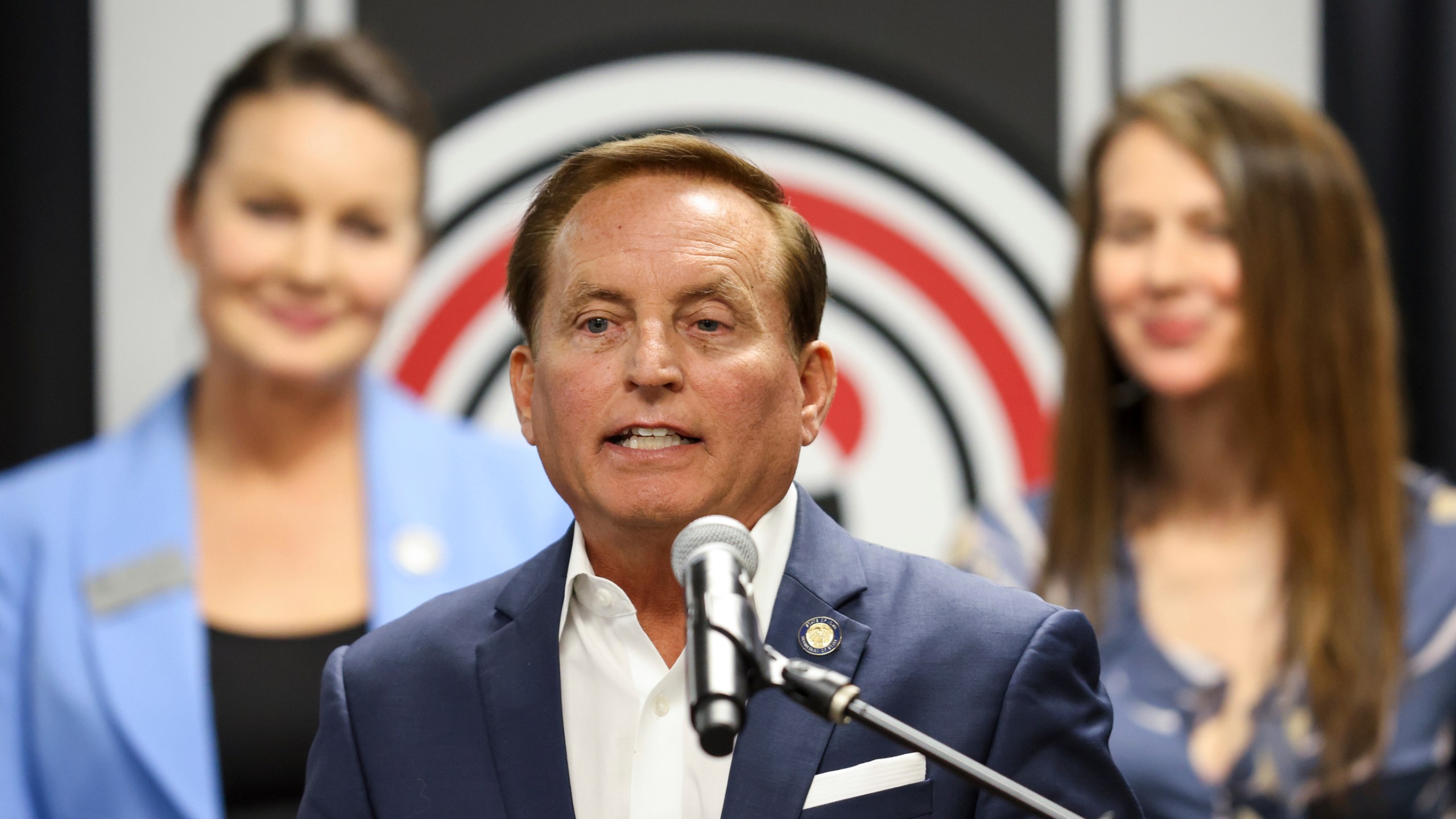 Iowa Secretary of State Paul Pate speaks during a press conference, Oct. 9, 2024, in Omaha, Neb. (Nikos Frazier/Omaha World-Herald via AP, file)