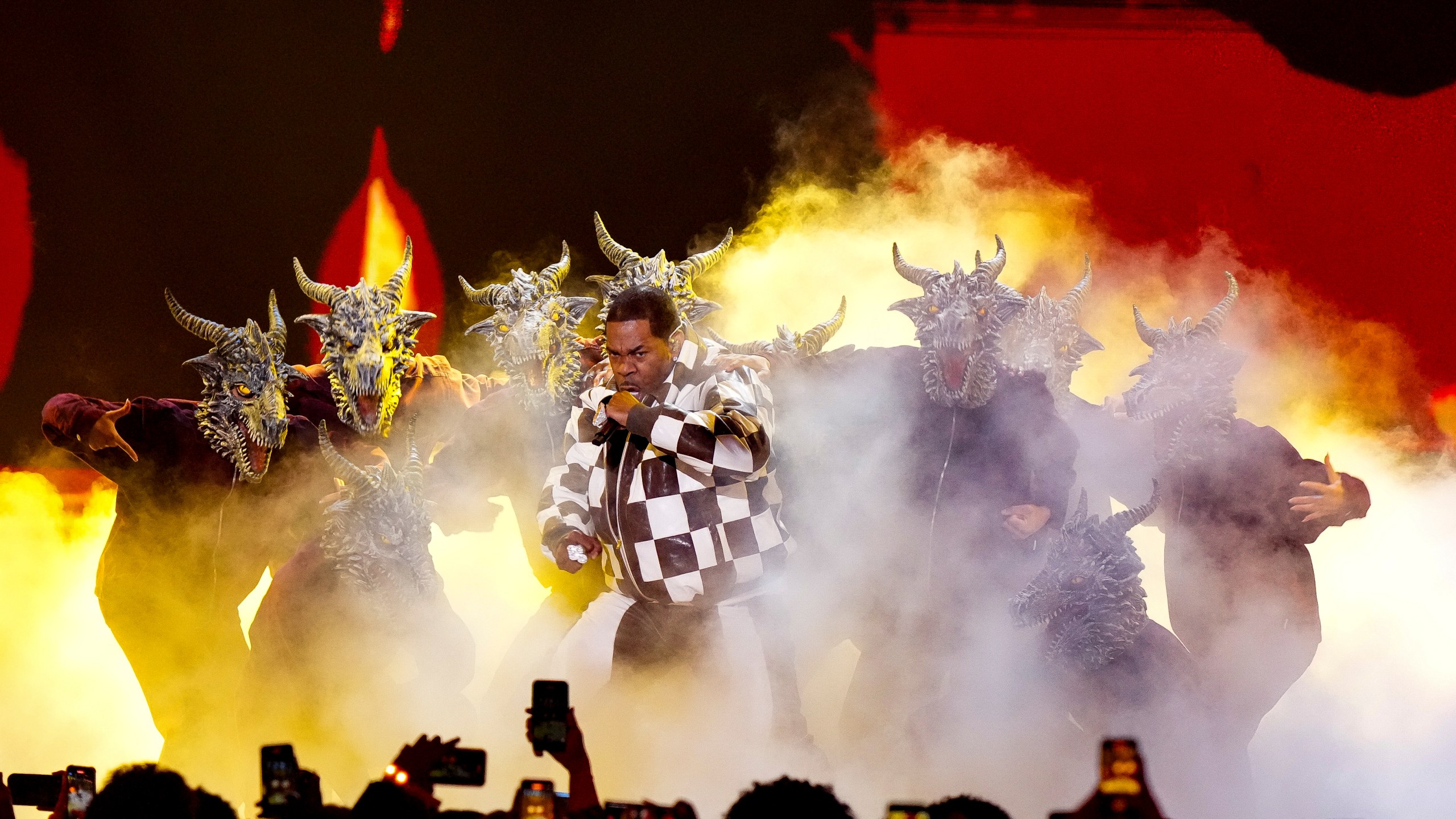 Busta Rhymes performs during the MTV European Music Awards in Manchester, England, Sunday, Nov. 10, 2024. (Scott A Garfitt/Invision/AP)