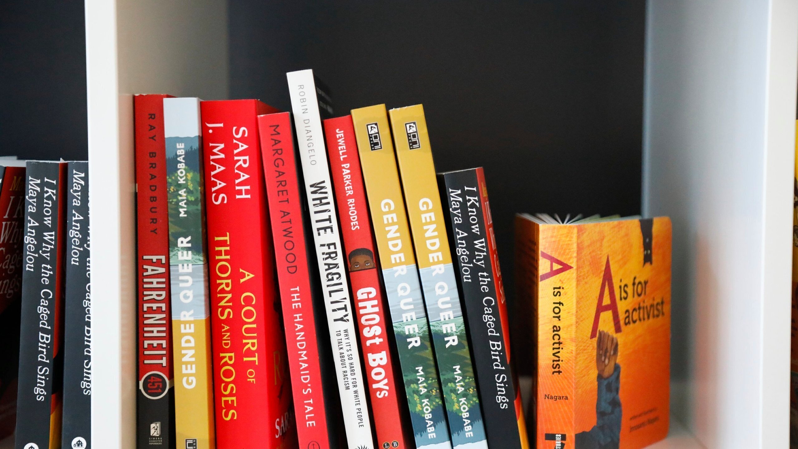 FILE - Books are displayed at the Banned Book Library at American Stage, Feb. 18, 2023, in St. Petersburg, Fla. (Jefferee Woo/Tampa Bay Times via AP, File)