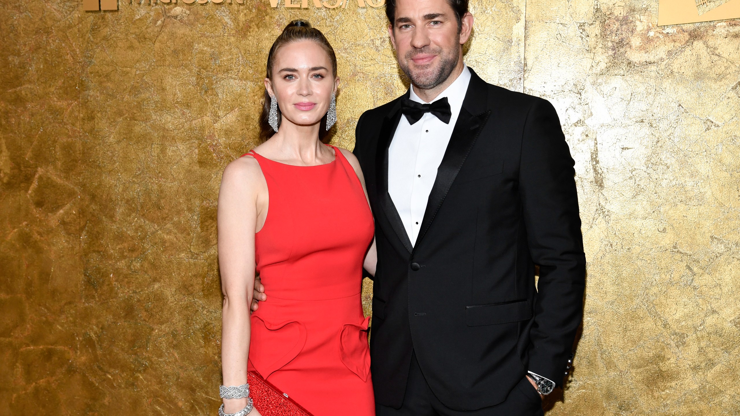 FILE - Emily Blunt, left, and John Krasinski attend The Albies, hosted by the Clooney Foundation for Justice, at the New York Public Library, Sept. 28, 2023, in New York. (Photo by Evan Agostini/Invision/AP, File)