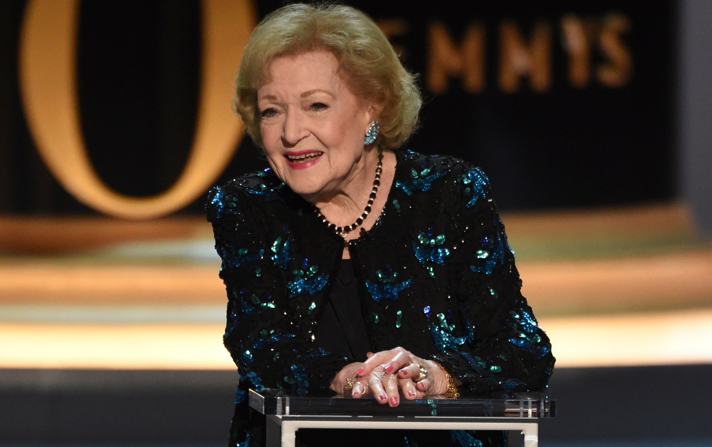 FILE - Betty White speaks on stage at the 70th Primetime Emmy Awards on Monday, Sept. 17, 2018, at the Microsoft Theater in Los Angeles. (Photo by Phil McCarten/Invision for the Television Academy/AP Images, File)