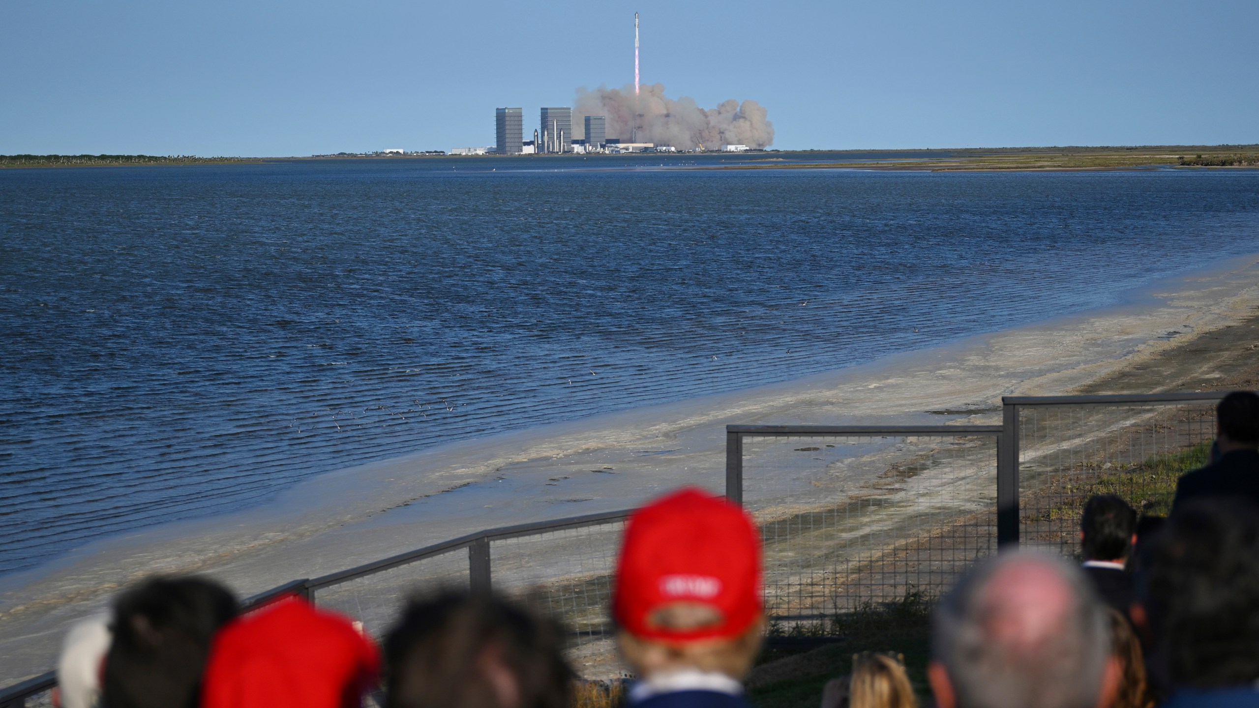 President-elect Donald Trump watches the launch of the sixth test flight of the SpaceX Starship rocket Tuesday, Nov. 19, 2024, in Boca Chica, Texas. (Brandon Bell/Pool via AP)