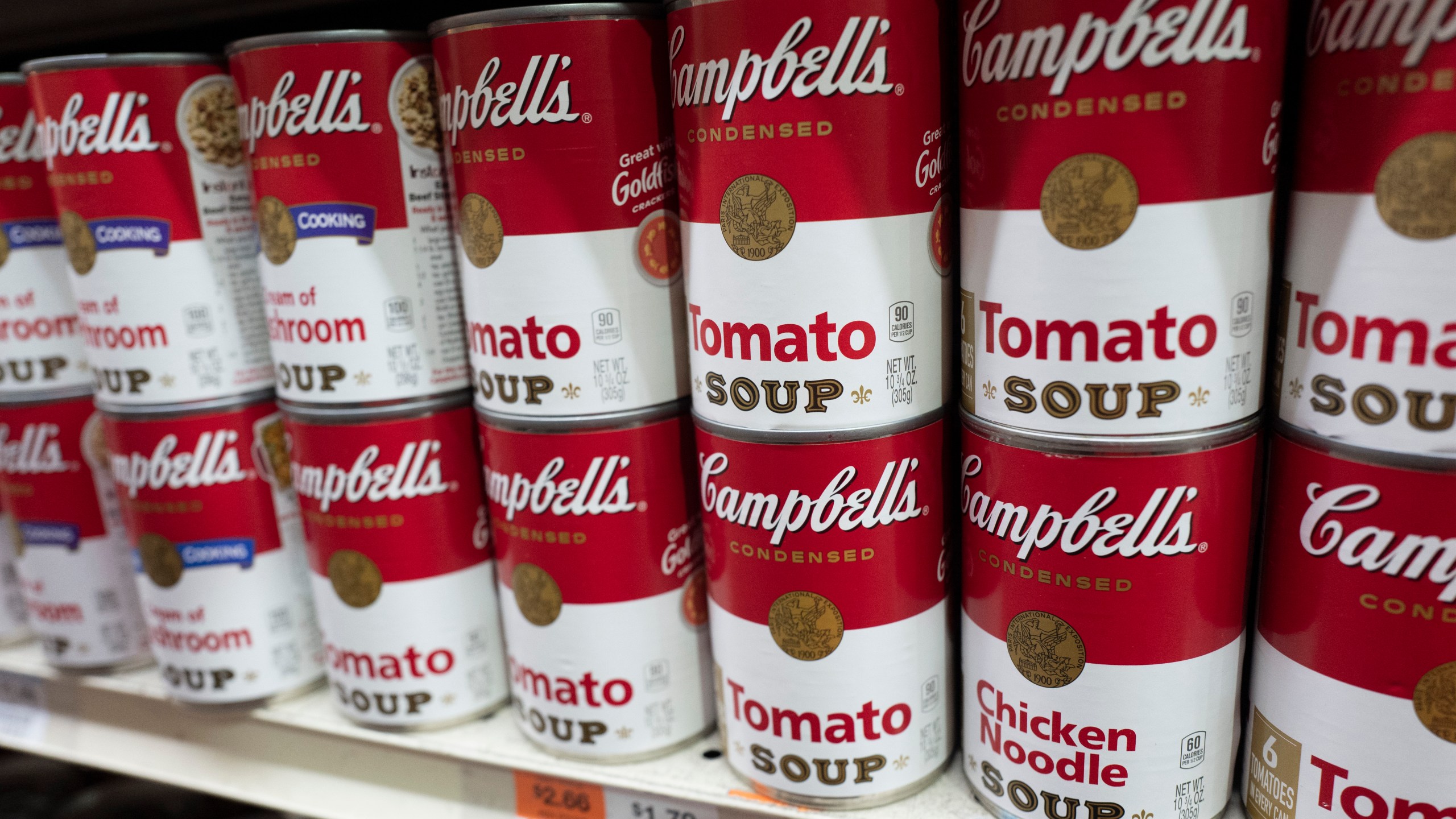 FILE - Cans of Campbell's soup are displayed in a supermarket, March 25, 2021, in New York. (AP Photo/Mark Lennihan, File)