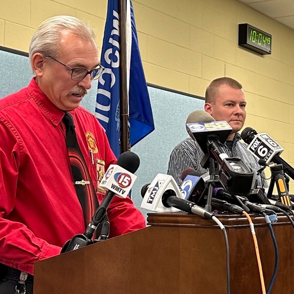 Green Lake County Sheriff Mark Podoll address reporters during a news conference Wednesday, Dec. 11, 2024, in Green Lake, Wis., announcing that Ryan Borgwardt has been taken into custody. (AP Photo/Todd Richmond)