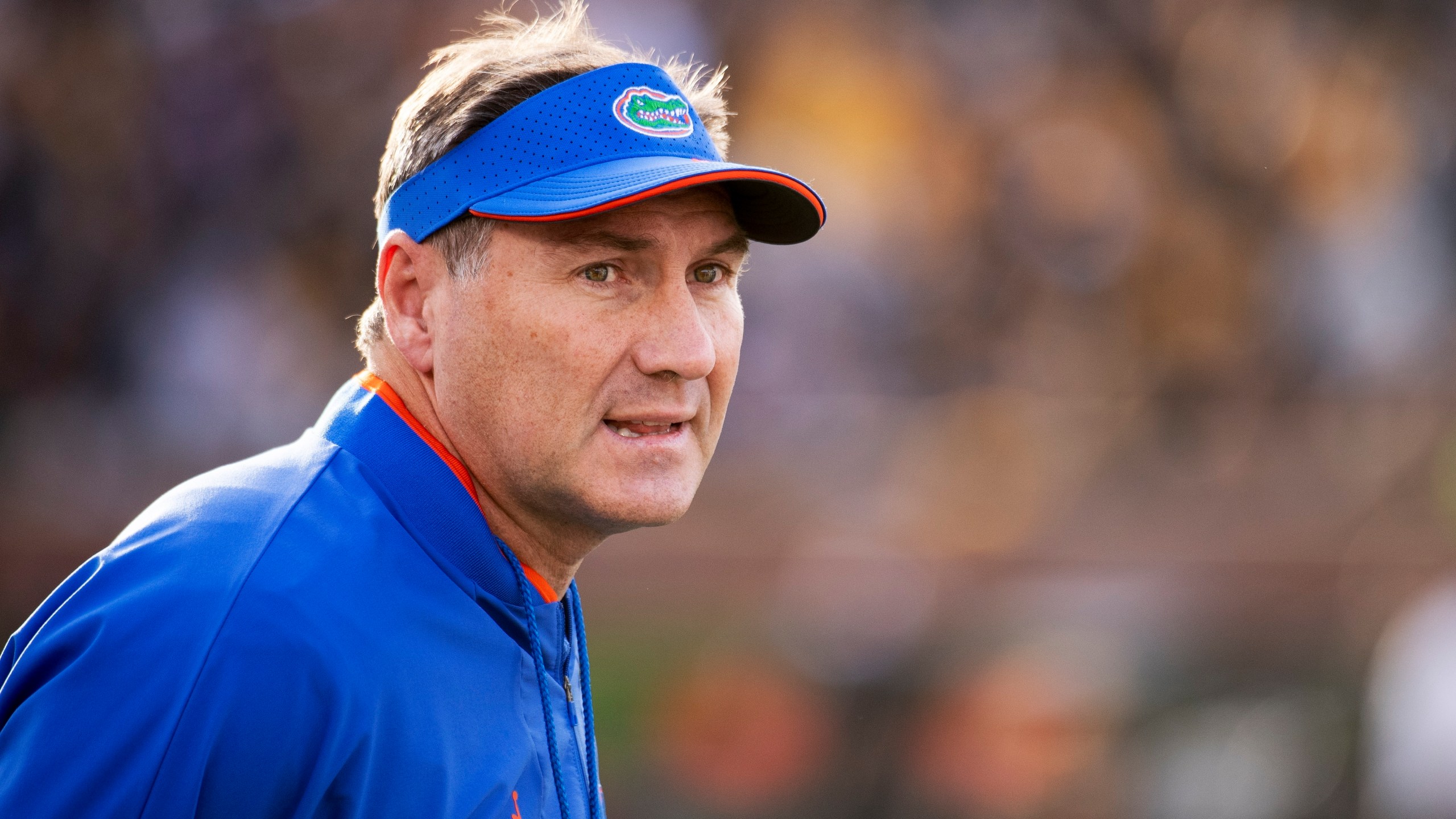 FILE - Florida head coach Dan Mullen watches his team perform during the first quarter of an NCAA college football game against Missouri Saturday, Nov. 20, 2021, in Columbia, Mo. (AP Photo/L.G. Patterson, File)