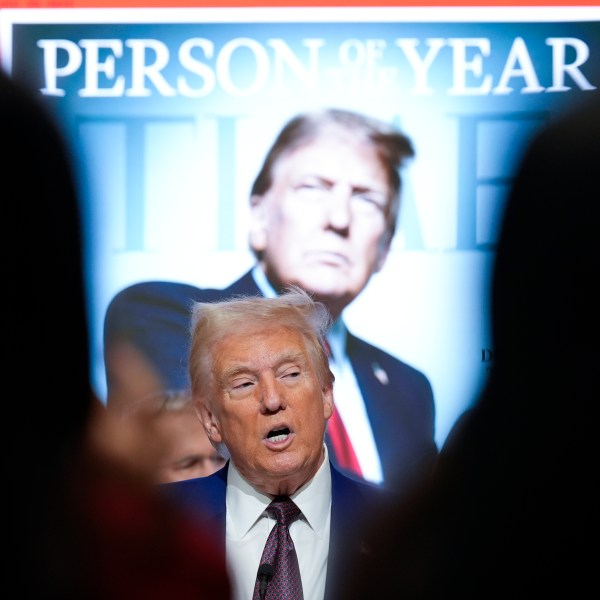 President-elect Donald Trump speaks during a Time magazine Person of the Year event at the New York Stock Exchange, Thursday, Dec. 12, 2024, in New York. (AP Photo/Alex Brandon)