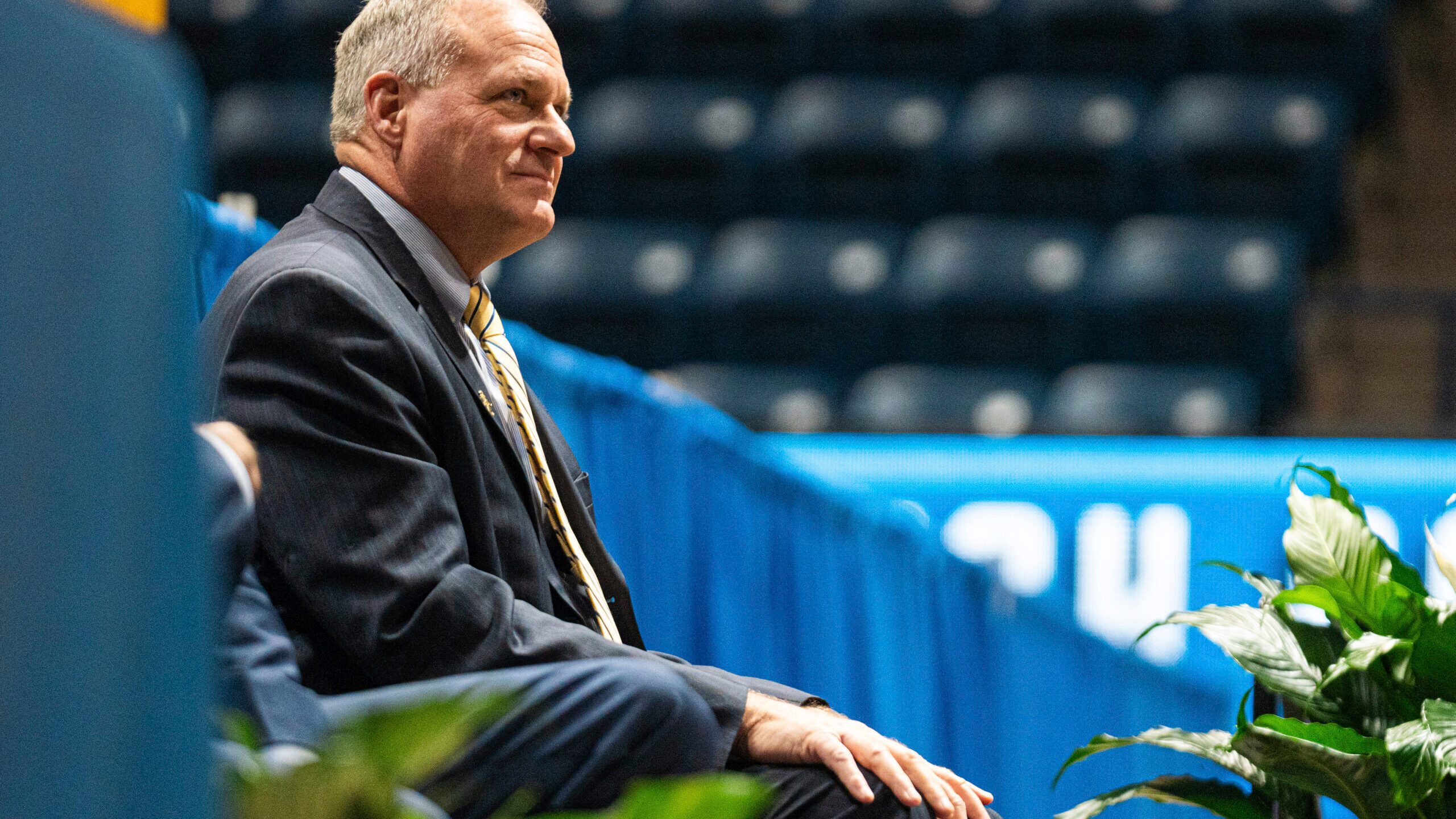 West Virginia coach Rich Rodriguez looks on during an introductory NCAA college football news conference Friday, Dec. 13, 2024, in Morgantown, W.Va. (Benjamin Powell/The Dominion-Post via AP)