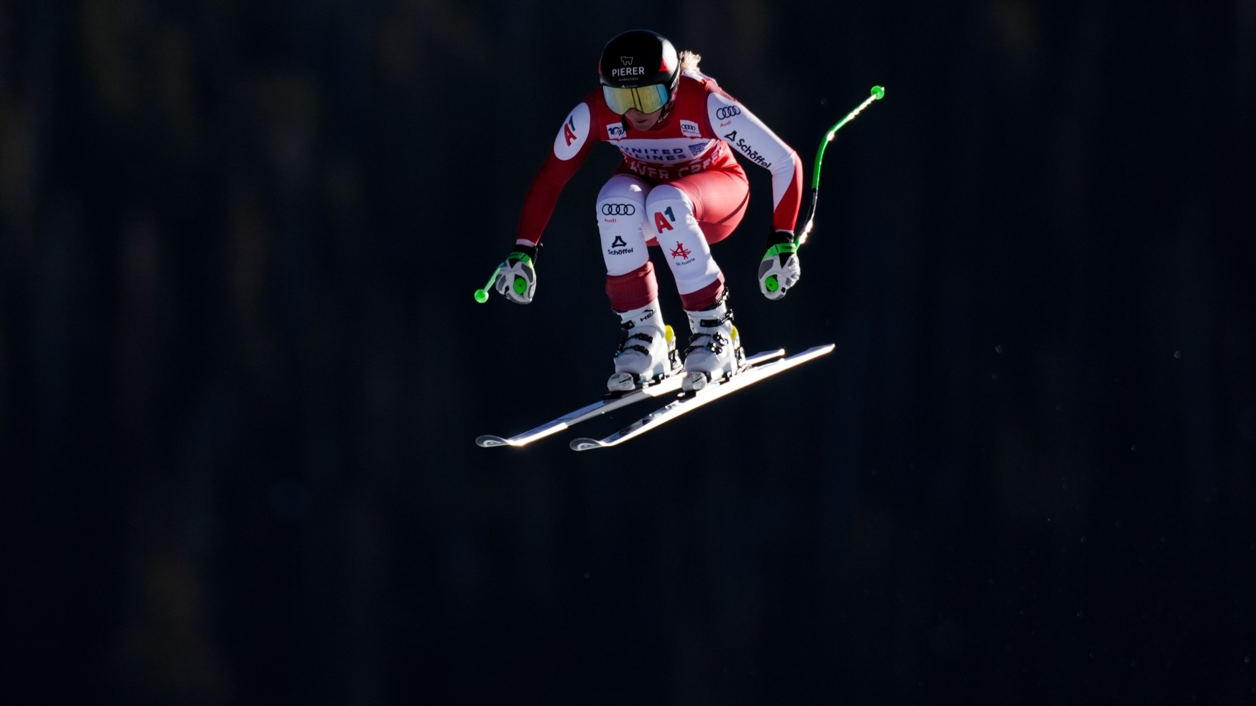 Austria's Cornelia Huetter competes during a women's World Cup downhill skiing race, Saturday, Dec. 14, 2024, in Beaver Creek, Colo. (AP Photo/John Locher)