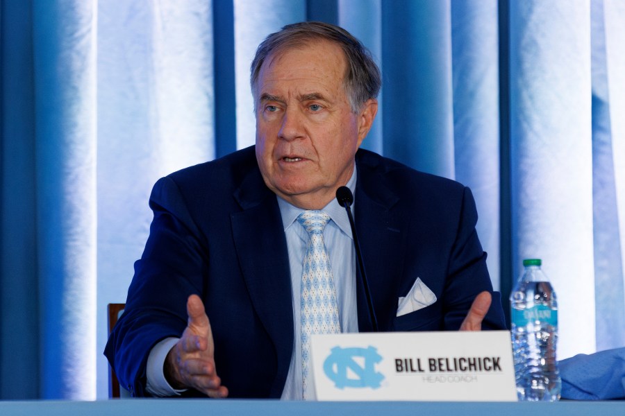 New North Carolina football coach Bill Belichick speaks following his introduction at an NCAA college football press conference, Thursday, Dec. 12, 2024, in Chapel Hill, N.C. (AP Photo/Ben McKeown)