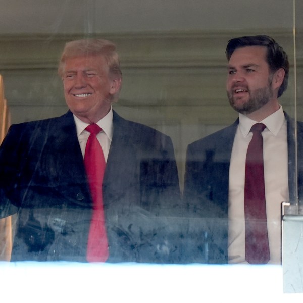 President-elect Donald Trump, left, and Vice President-elect JD Vance attend the NCAA college football game between Army and Navy at Northwest Stadium in Landover, Md., Saturday, Dec. 14, 2024. (AP Photo/Stephanie Scarbrough)