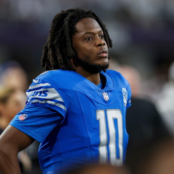 FILE - Detroit Lions quarterback Teddy Bridgewater (10) is seen on the sideline during the second half of an NFL football game against the Minnesota Vikings, Dec. 24, 2023 in Minneapolis. (AP Photo/Stacy Bengs, File)