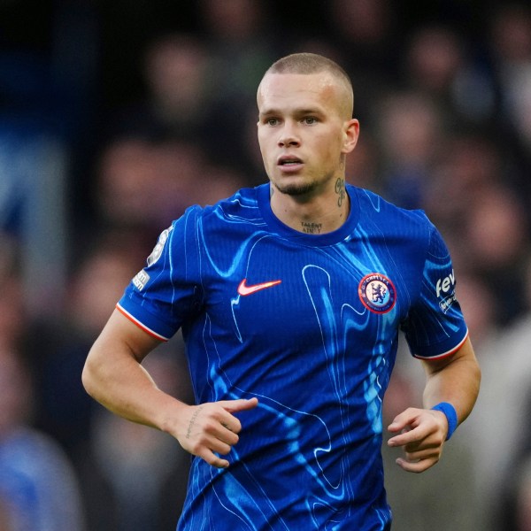 FILE - Chelsea's Mykhailo Mudryk runs during the English Premier League soccer match between Chelsea and Newcastle at Stamford Bridge in London, on Oct. 27, 2024. (AP Photo/Dave Shopland, File)