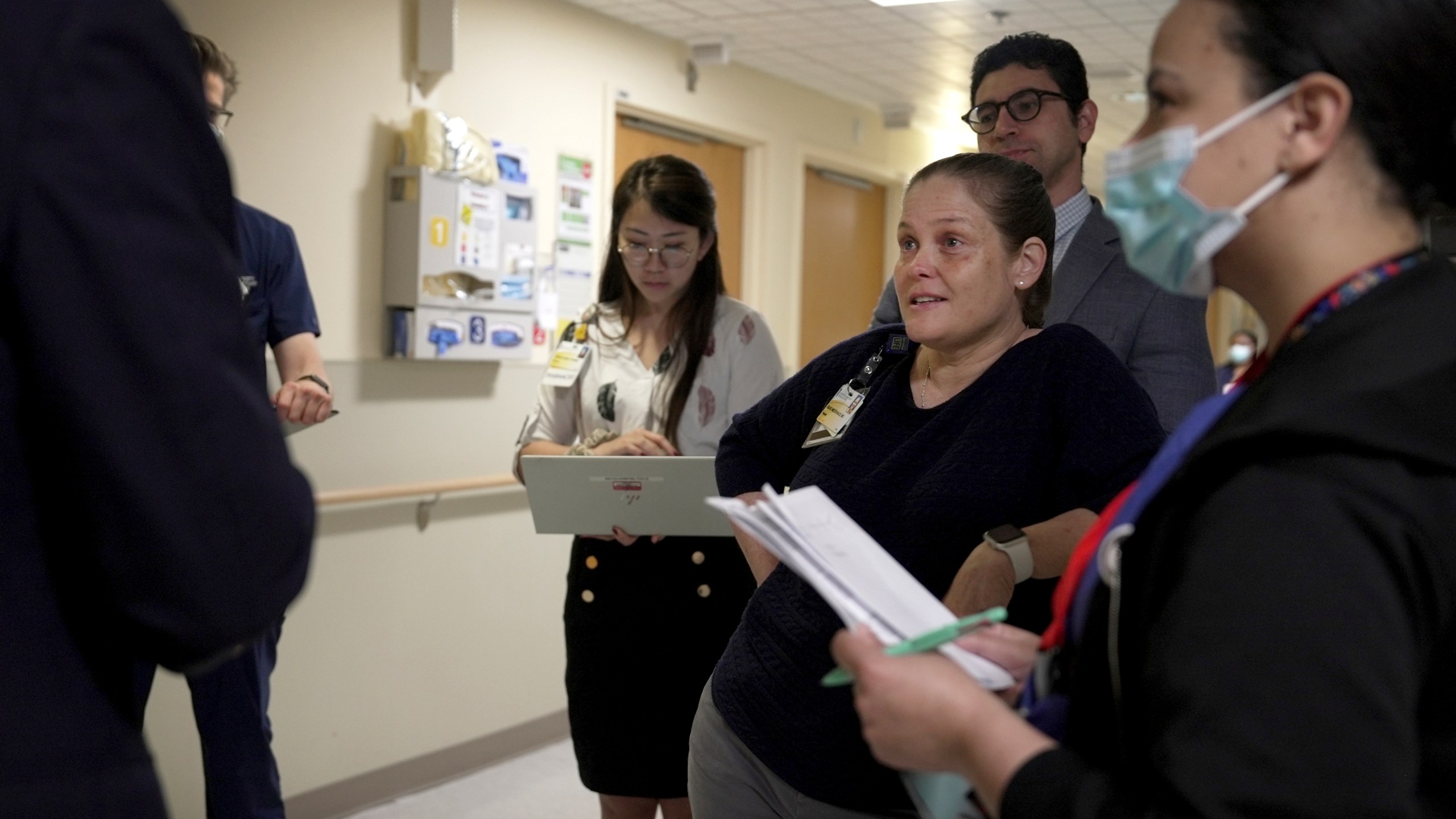 Dr. Silke Niederhaus does rounds at the University of Maryland in Baltimore, Md., on May 13, 2024, where she is a transplant surgeon. (AP Photo/Shelby Lum)