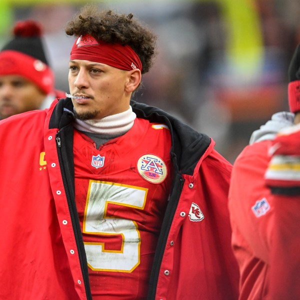 Kansas City Chiefs quarterback Patrick Mahomes watches play during the second half of an NFL football game against the Cleveland Browns, Sunday, Dec. 15, 2024, in Cleveland. (AP Photo/David Richard)