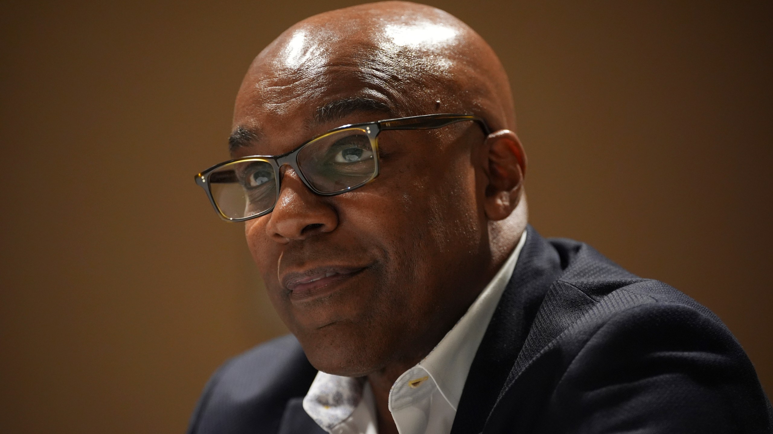 FILE - Illinois Attorney General Kwame Raoul pauses during an interview with The Associated Press, Thursday, Nov. 21, 2024, in Philadelphia. (AP Photo/Matt Slocum, File)