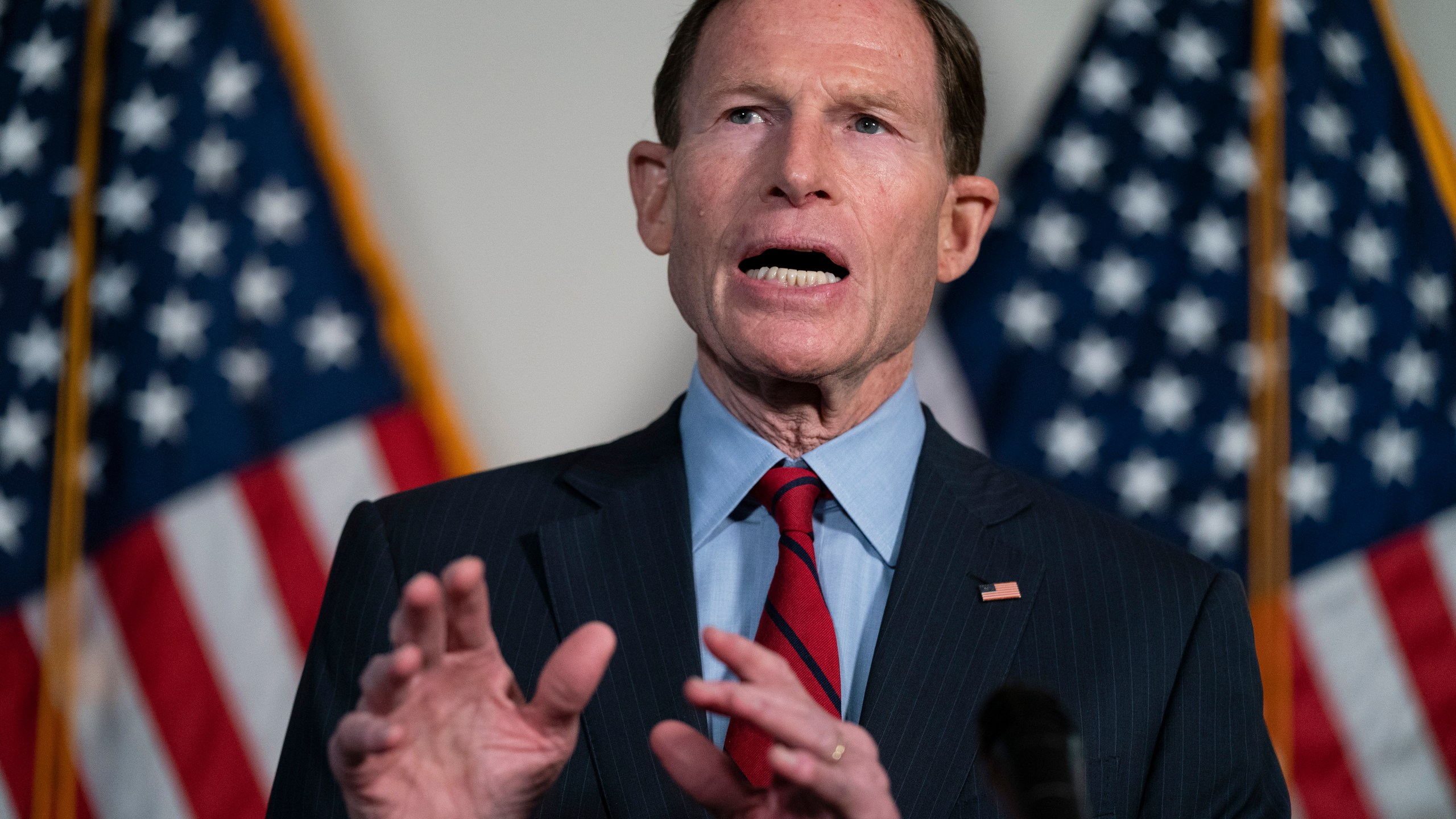 FILE - Sen. Richard Blumenthal, D-Conn., speaks during a news conference on Capitol Hill, Feb. 1, 2022, in Washington. (AP Photo/Evan Vucci, File)