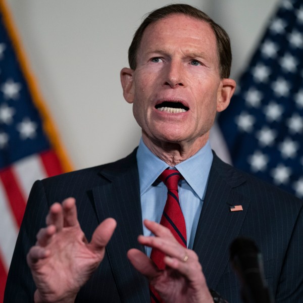 FILE - Sen. Richard Blumenthal, D-Conn., speaks during a news conference on Capitol Hill, Feb. 1, 2022, in Washington. (AP Photo/Evan Vucci, File)