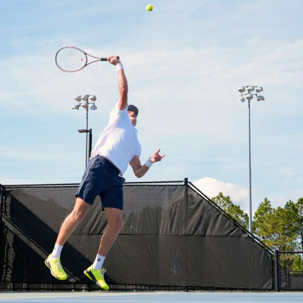 Tennis player Jenson Brooksby practices at the USTA national campus Tuesday, Dec. 10, 2024, in Orlando, Fla. (AP Photo/John Raoux)