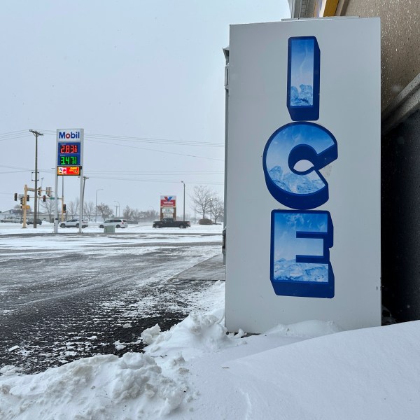 A convenience store's ice storage is a sign of the times on a blustery winter day in Bismarck, N.D., on Thursday, Dec. 19, 2024. (AP Photo/Jack Dura)