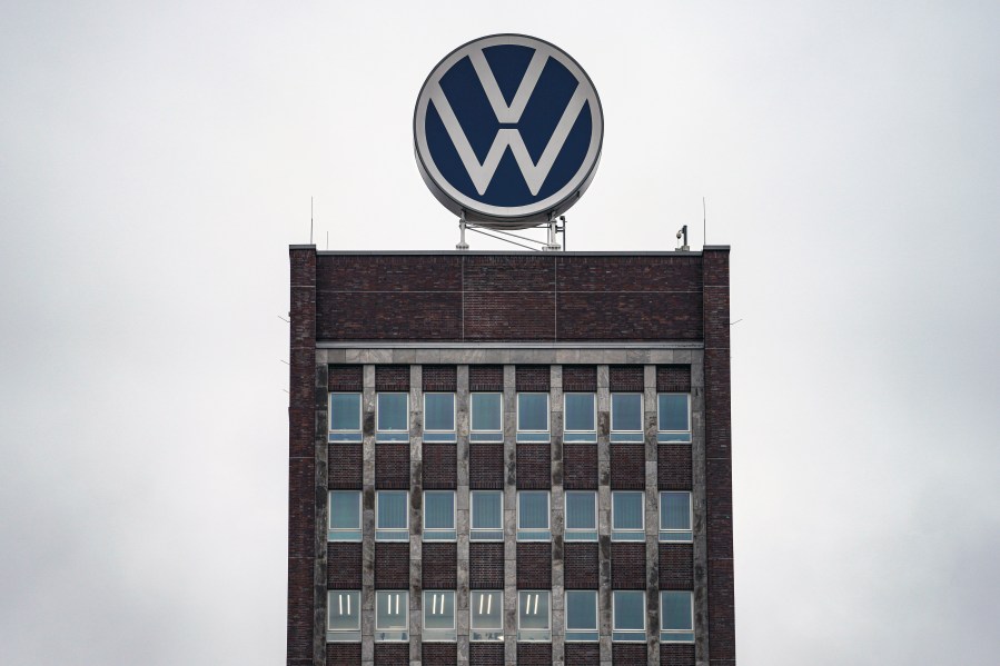 The VW headquarters are pictured, when employees of Germany's largest carmaker Volkswagen went on strike at the main factory in Wolfsburg, Germany, Monday, Dec. 9, 2024. (AP Photo/Martin Meissner)