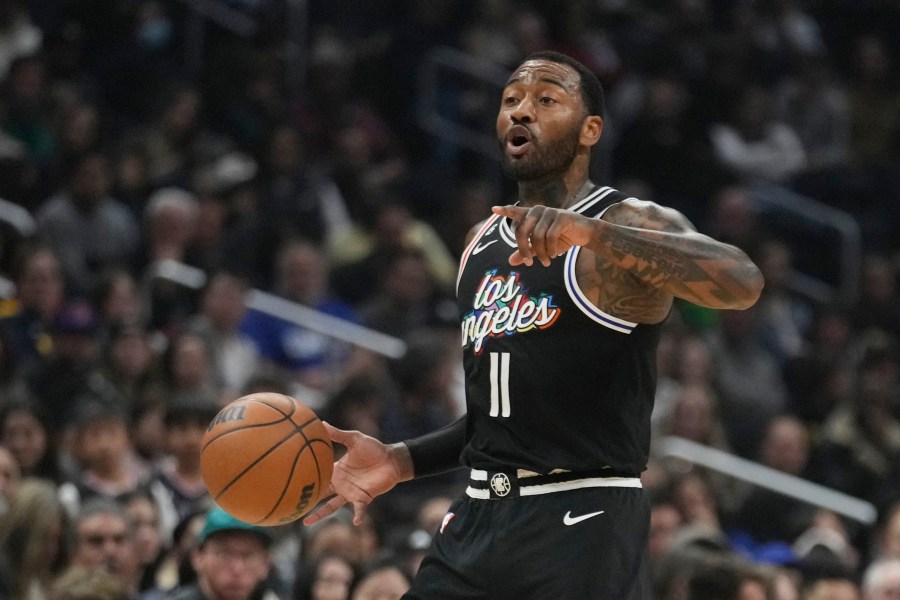 FILE - Los Angeles Clippers guard John Wall dribbles during an NBA basketball game against the Denver Nuggets Friday, Jan. 13, 2023, in Los Angeles. (AP Photo/Marcio Jose Sanchez, File)